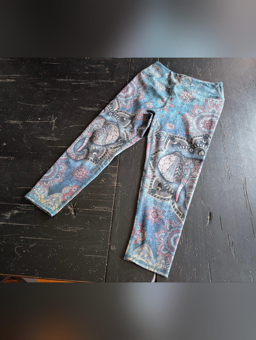 Evolution and Creation Medium Elephant Print Capri Leggings Yoga Bohemian Chic